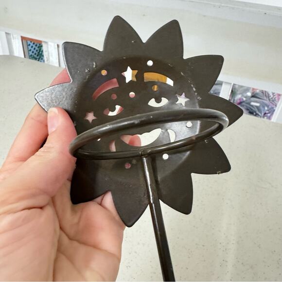 Black Metal Sun Smiling Candle Holder Stand Room Decor Celestial Stars Boho - Picture 4 of 4